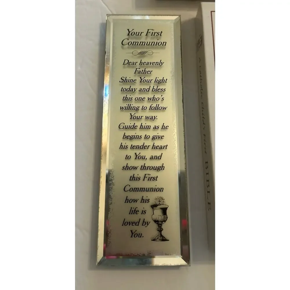 Catholic Child's Boy First Communion Bible‎ & Ornaments In Gift Box Prayer Frame